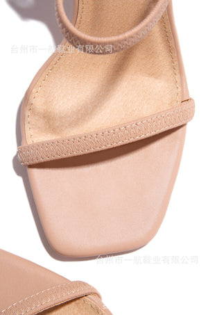 Women square peep toe ankle strap slingback chunky heels