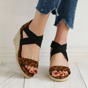 Women peep toe criss cross strap hollow espadrille wedge sandals