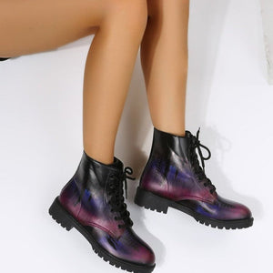 Women gradient ankle boots Lace up chunky low heel non slip short boots