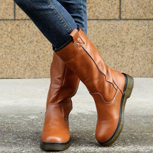 Women mid calf medium chunky platform brown boots