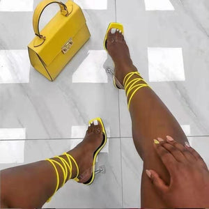 Women peep toe strappy stiletto lace up heels