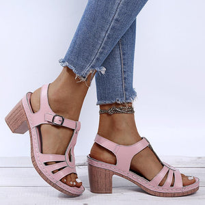 Women summer peep toe buckle ankle strap chunky sandals