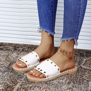 Women studded strap summer beach slide flat sandals