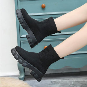 Women winter fall chunky heel platform fashion sock booties