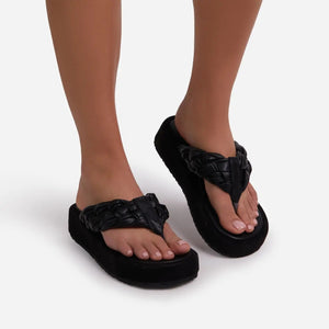 Women woven strap platform summer flip flops