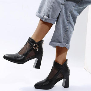 Women fashion metal buckle block heel sexy boots