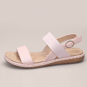 Women fashion minimalist peep toe buckle strap flat sandals