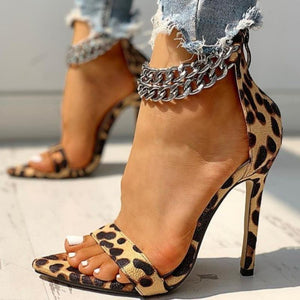 Women sexy chain ankle strap pointed toe stiletto high heels