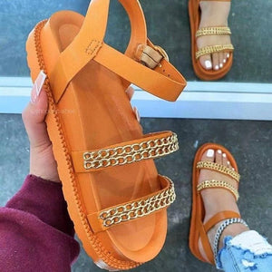 Women summer chain decor strap buckle slip on flat sandals