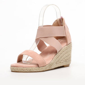 Women peep toe criss cross strap hollow espadrille wedge sandals