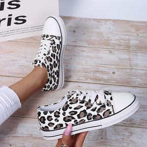 Women thick sole flat lace up casual leopard sneakers