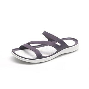 Women summer beach peep toe hollow breathable slide flat sandals