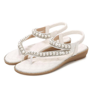 Women fashion rhinestone strap clip toe flat sandals