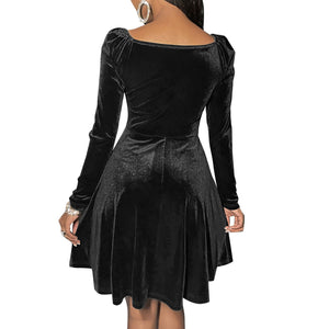 Velvet long sleeves v neck A-line mini dress | Fall winter evening prom party dress