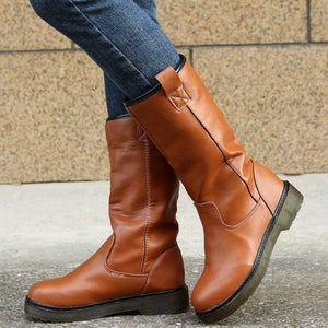 Women mid calf medium chunky platform brown boots