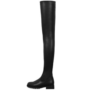 Women chunky heel side zipper elastic over the knee boots