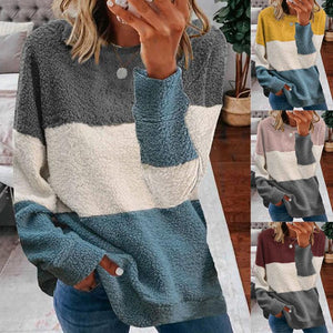 Women color block winter fall long sleeve pullover crewneck sweatshirt