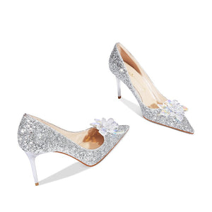 Women bridal rhinestone pointed toe sequin stiletto wedding heels