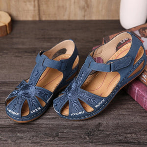 Women stitching flower hollow magic tape thick sole comfy sandals