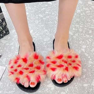 Women's colorful patchwork fuzzy slippers indoor shoes