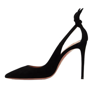 Women bowknot back hollow pointed toe stiletto heels