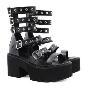 Women punk buckle strap chunky platform high heel roman sandals