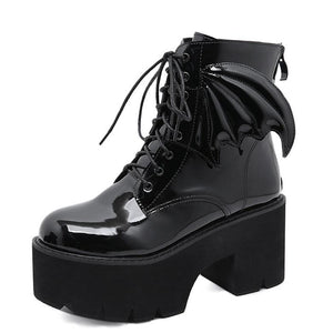 Women gothic chunky high heel platform lace up motorcyle boots with swings