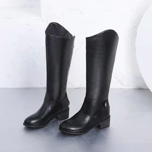 Women solid color medium chunky heel knee high boots