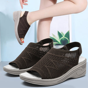 Women knit hollow peep toe minimalist beach casual wedge sandals