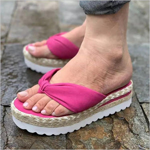 Women summer beach espadrille platform bow flip flop