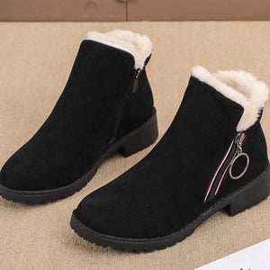 Women winter faux fur side zipper medium chunky heel snow boots