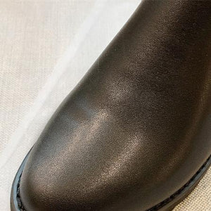 Women knee high chunky heel platform side zipper black boots