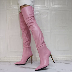 Women over the knee stiletto high heel back zipper pink boots