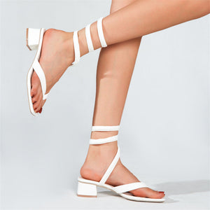 Women new fashion strappy clip toe chunky heel white sandals