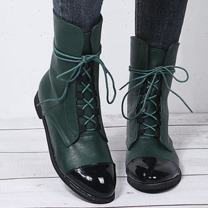 Women England style pointed toe lace up low heel booties