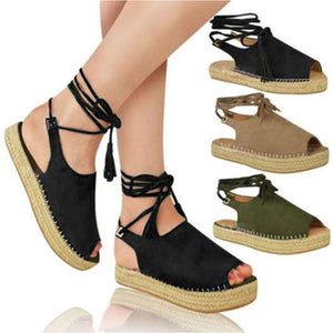 Women peep toe fringe strappy lace up espadrille sandals