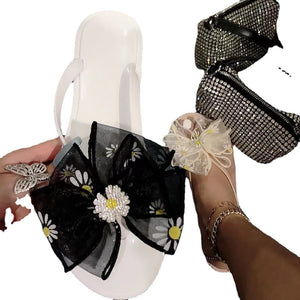 Women jelly slide sandals fashion flower bowknot flip flops