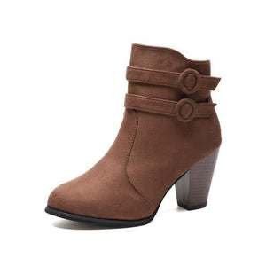 Women chunky stacked high heel buckle strap ankle boots