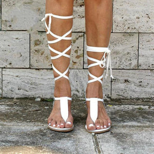 Women gladiator white strappy 
flat sandals