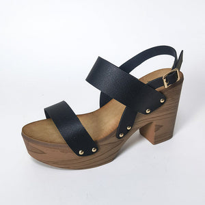 Women hollow peep toe buckle strap slingback chunky platform sandals