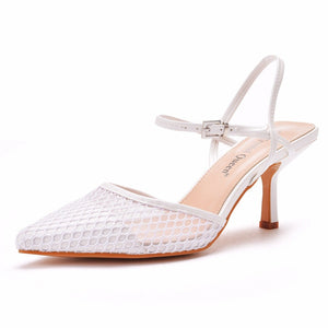 Women wedding pointed toe hollow buckle strap slingback stiletto heels