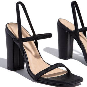 Women square peep toe ankle strap slingback chunky heels