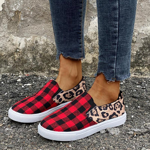 Women leopard color block flat low heel slip on sneaker