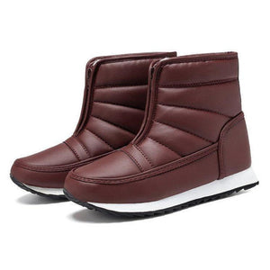 Women winter front zipper chunky heel short snow boots