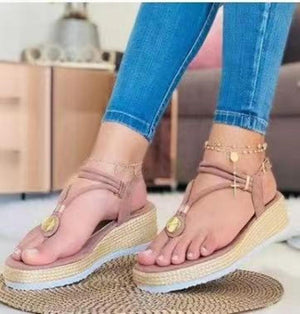 Women platform ankle strap clip toe slingback breathable wedge sandals