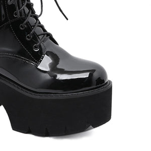 Women gothic chunky high heel platform lace up motorcyle boots with swings