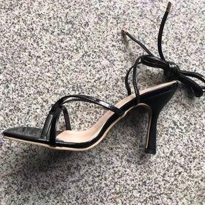 Women clip toe slingback stiletto high strappy lace up heels