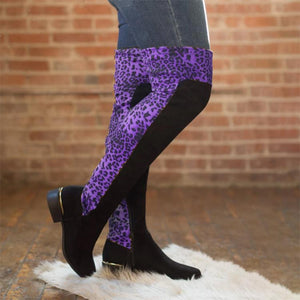 Women over the knee chunky heel leopard print boots