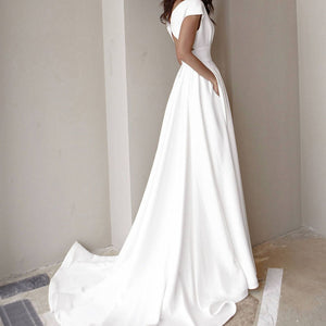Sexy white v-neck wrap backless split maxi dress | Summer wedding party floor length dress