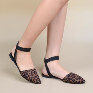 Women flat slingback side hollow closed toe print leopard sandals